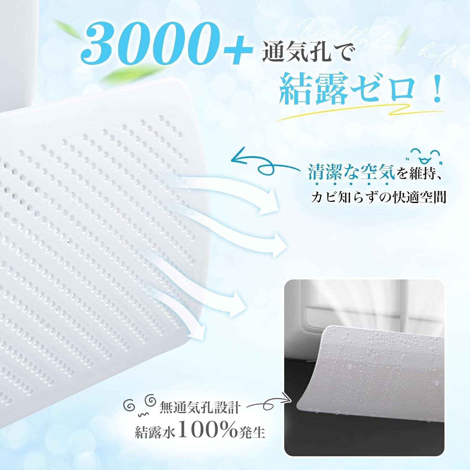 通気孔と結露対策を紹介するTITIROBA エアコン風よけカバーの商品画像